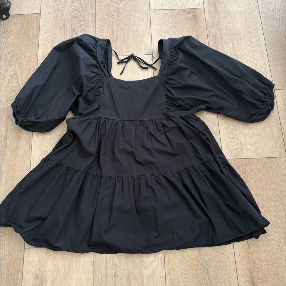 Target brand a new day black mini dress with puff sleeves size large